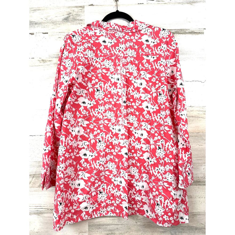 Habitat Womens S Pink White Floral Cotton Button Down Shirt 3/4 Sleeve - Picture 2 of 6